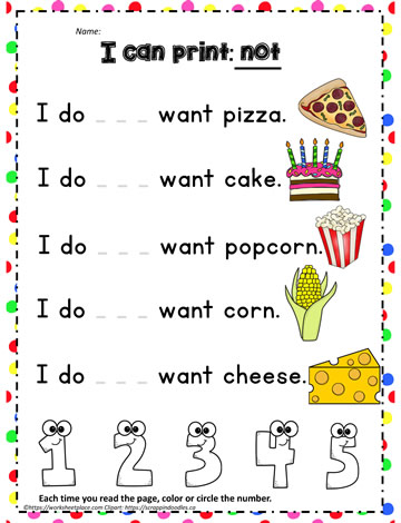 Print the sight word not